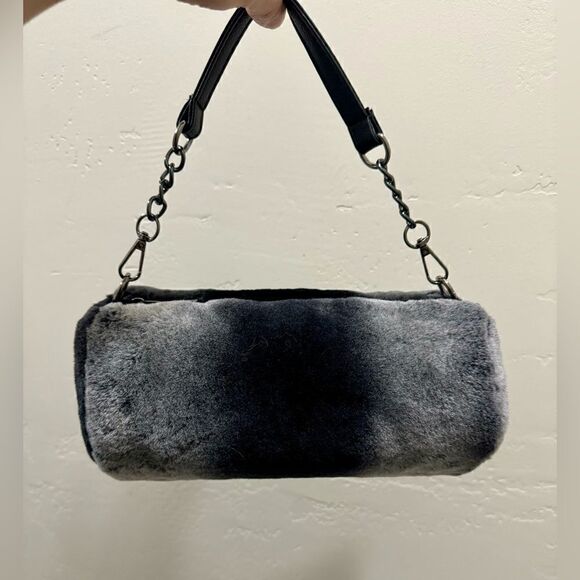 Gray Gradient Handmade Genuine Shearling Leather Barrel Bag & 3 Strap Styles - Picture 5 of 16